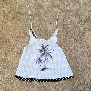 Black/white polkadot palm tree tank top